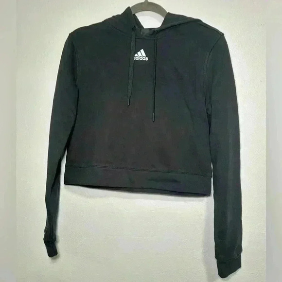 207. Adidas Black Stripped Cropped Hoodie size medium - Picture 3 of 6